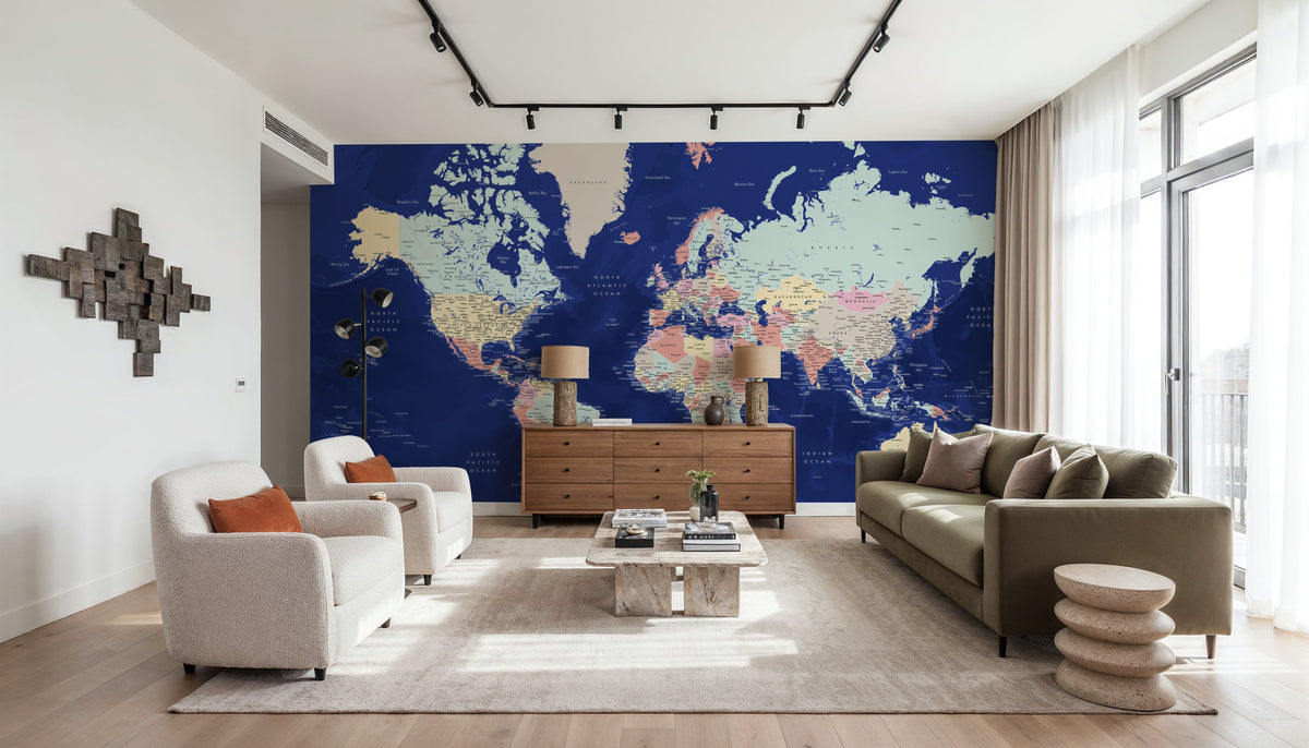 World Map Cities - Powa Mural Wallpaper - room preview 03