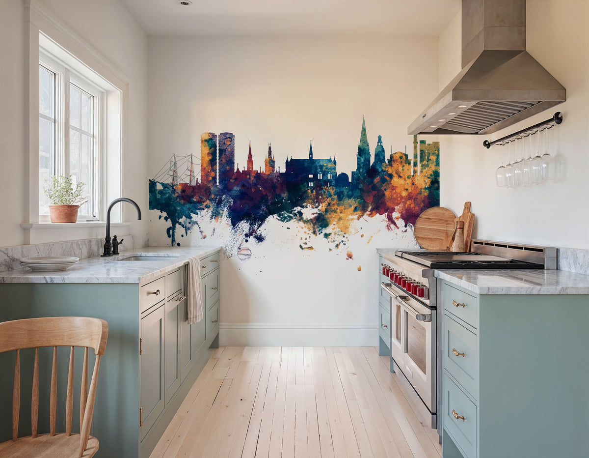 Dundee Scotland Skyline Blue & Bronze Mural Wallpaper - room preview 03