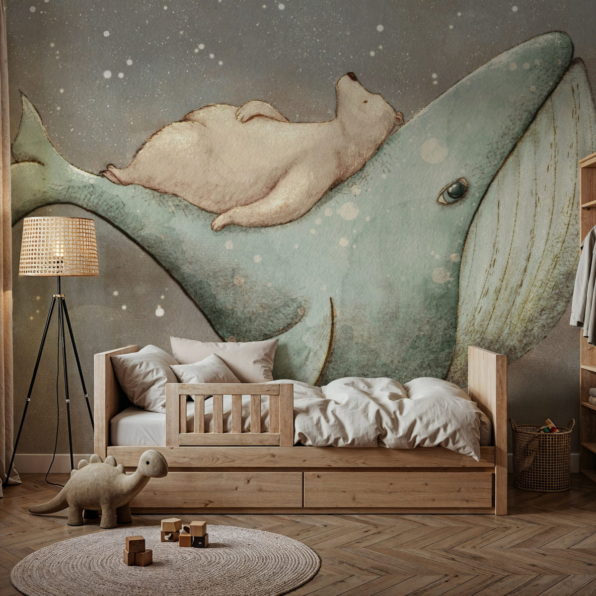 Whale Wallpaper Mural – Ocean Wall Mural – Dreaming Whale & Bear wall measurement