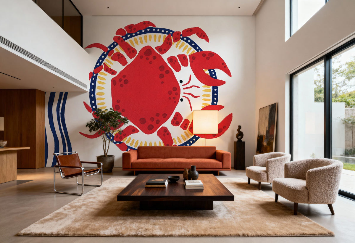 Kitschy Coastal Crab Mural Wallpaper - room preview 03