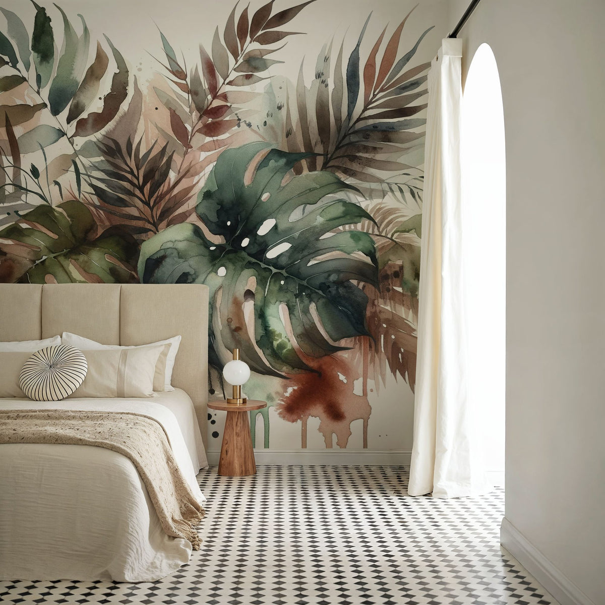 Tropical Rains on Monstera Leaves Mural Wallpaper - room preview 03