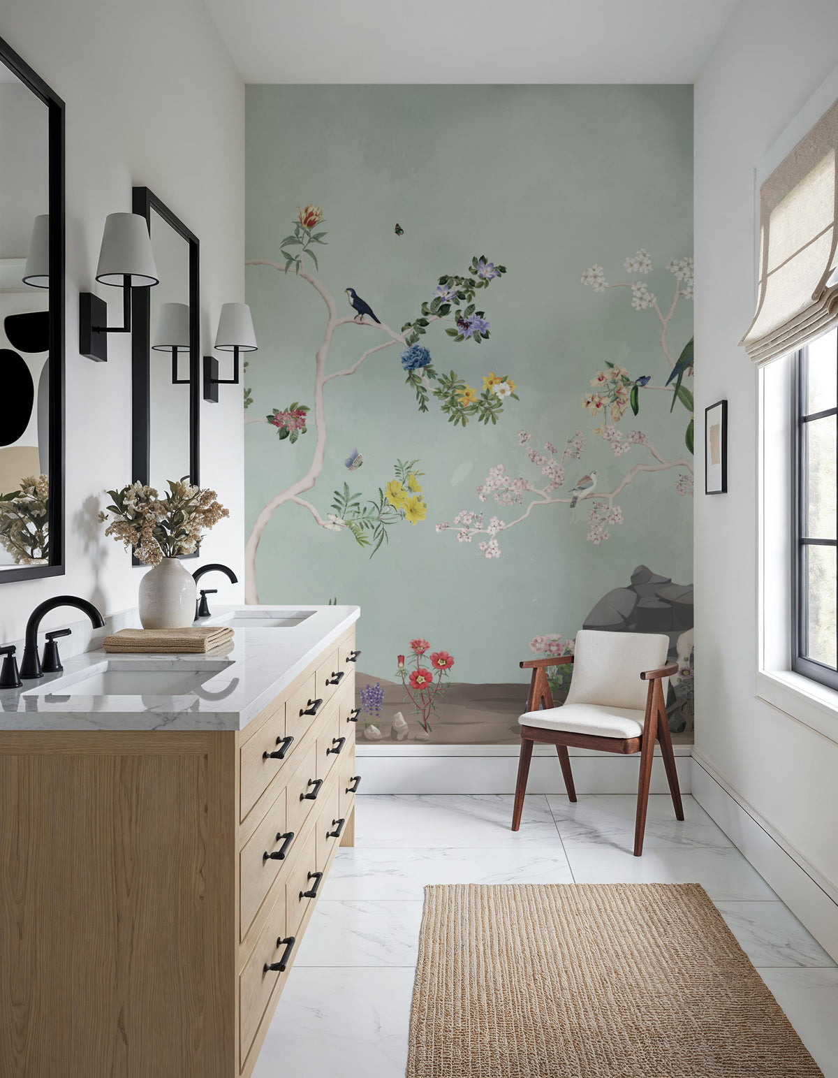 Birds in the Garden Mint Mural Wallpaper - room preview 03