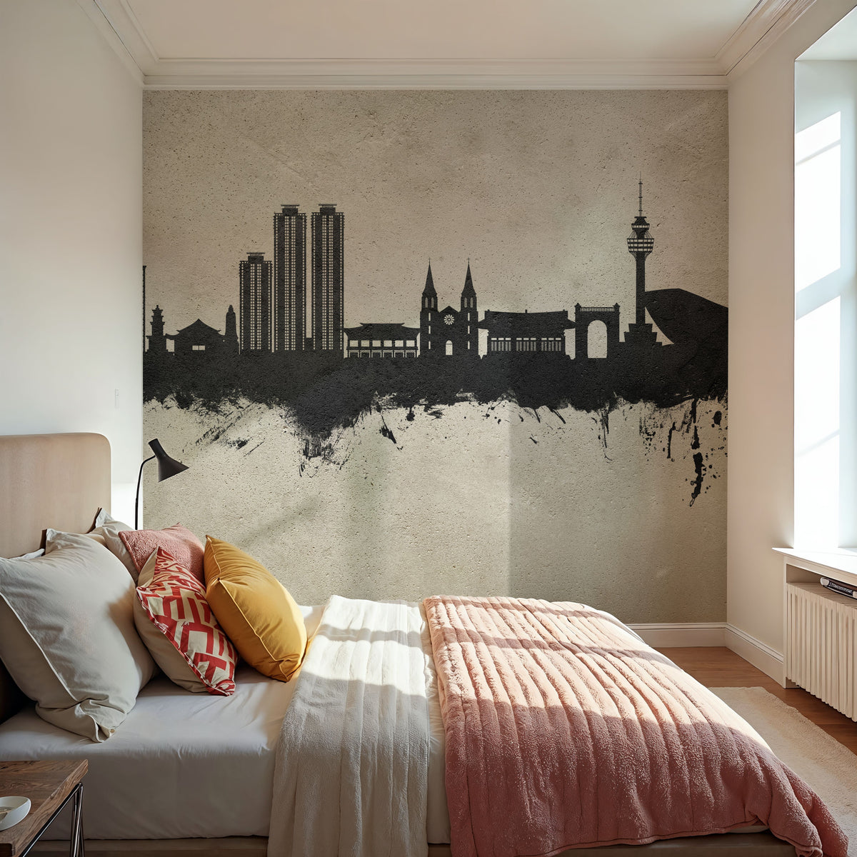 Daegu South Korea Skyline Concrete Mural Wallpaper - room preview 03