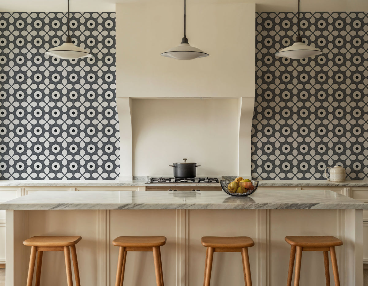 Temara Circle and Flower Mural Wallpaper - room preview 03