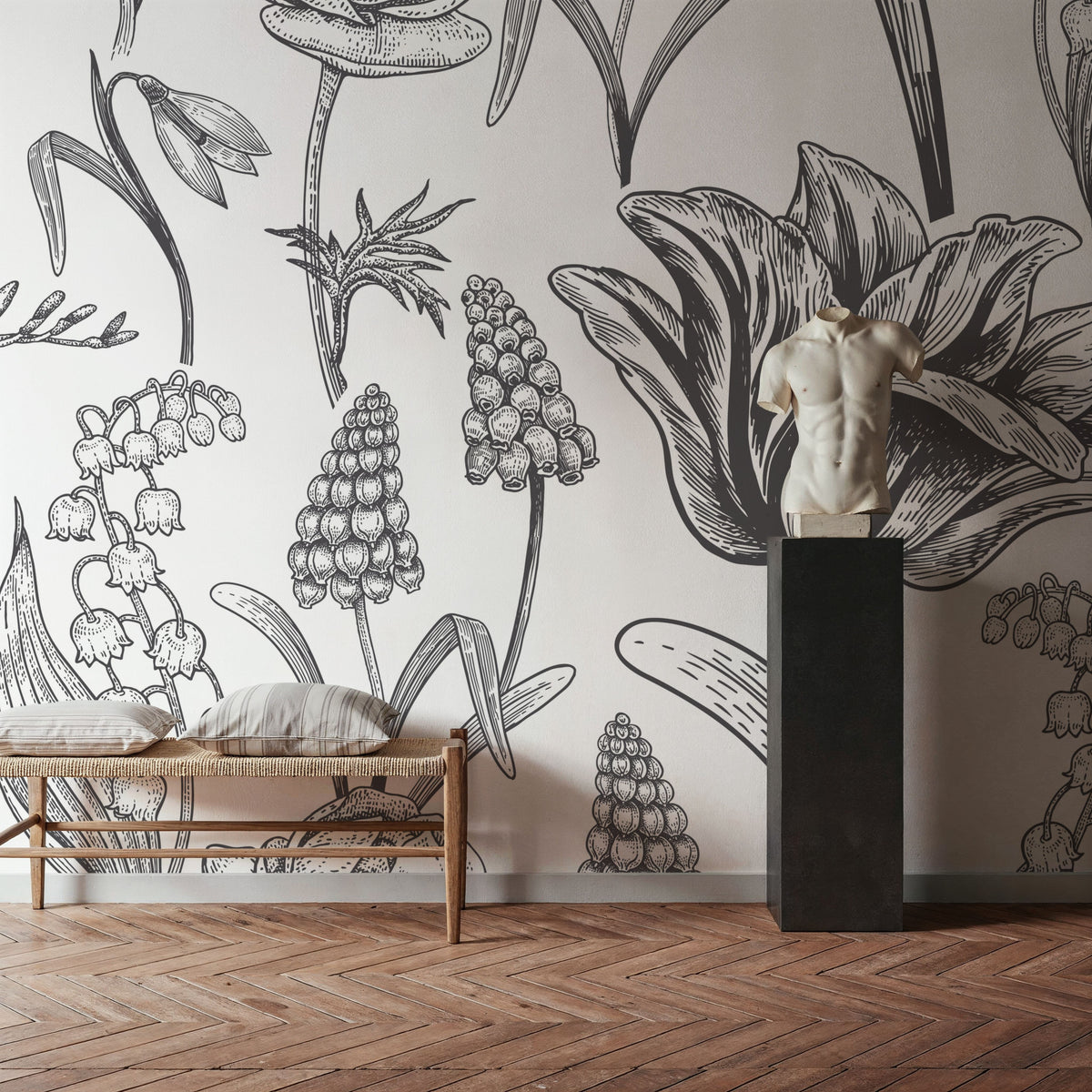 Spring Flower Sketching Mural Wallpaper - room preview 03