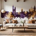 Krakow Skyline Purple & Gold Mural Wallpaper - room preview 03