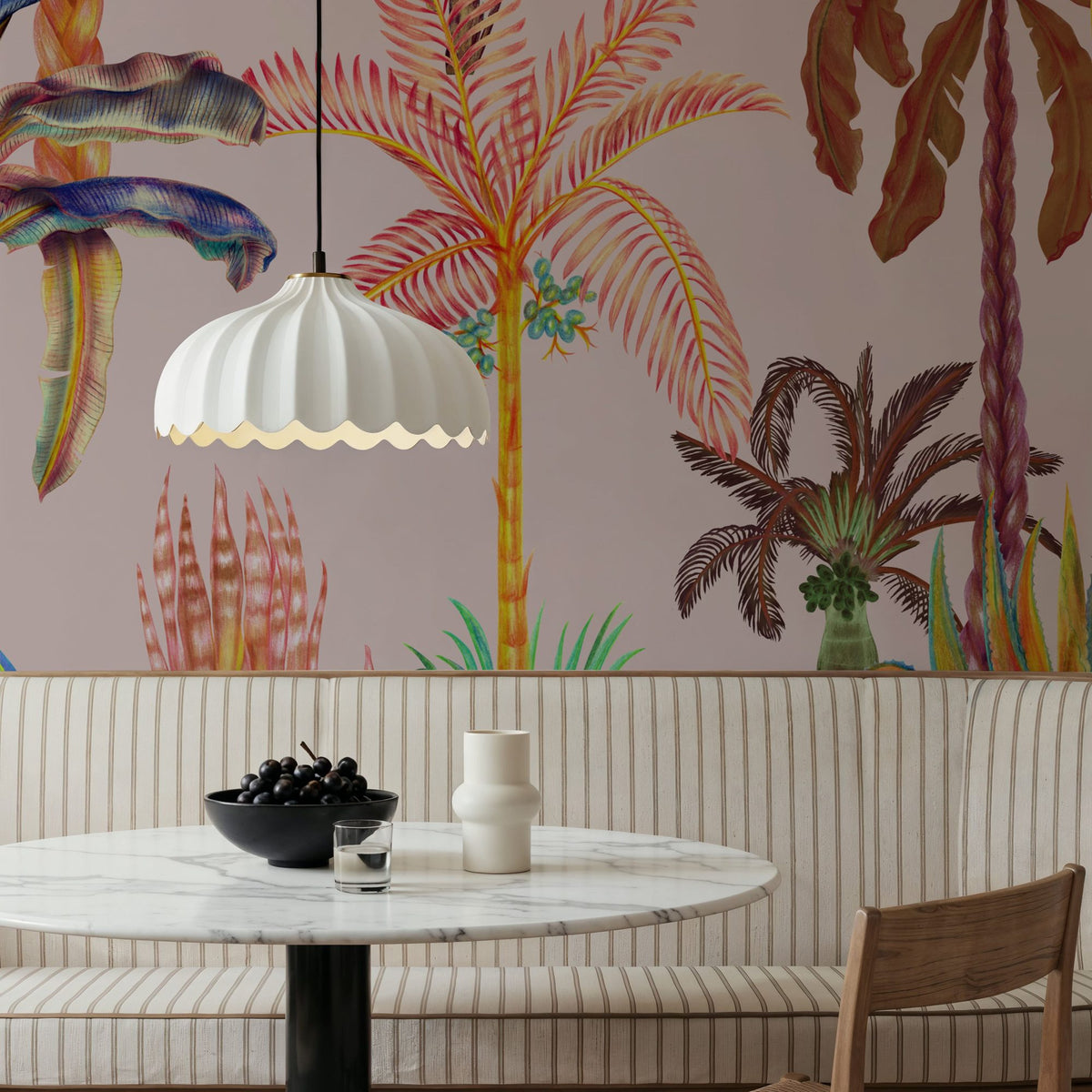 Statement Palms, Light Pink Mural Wallpaper - room preview 03