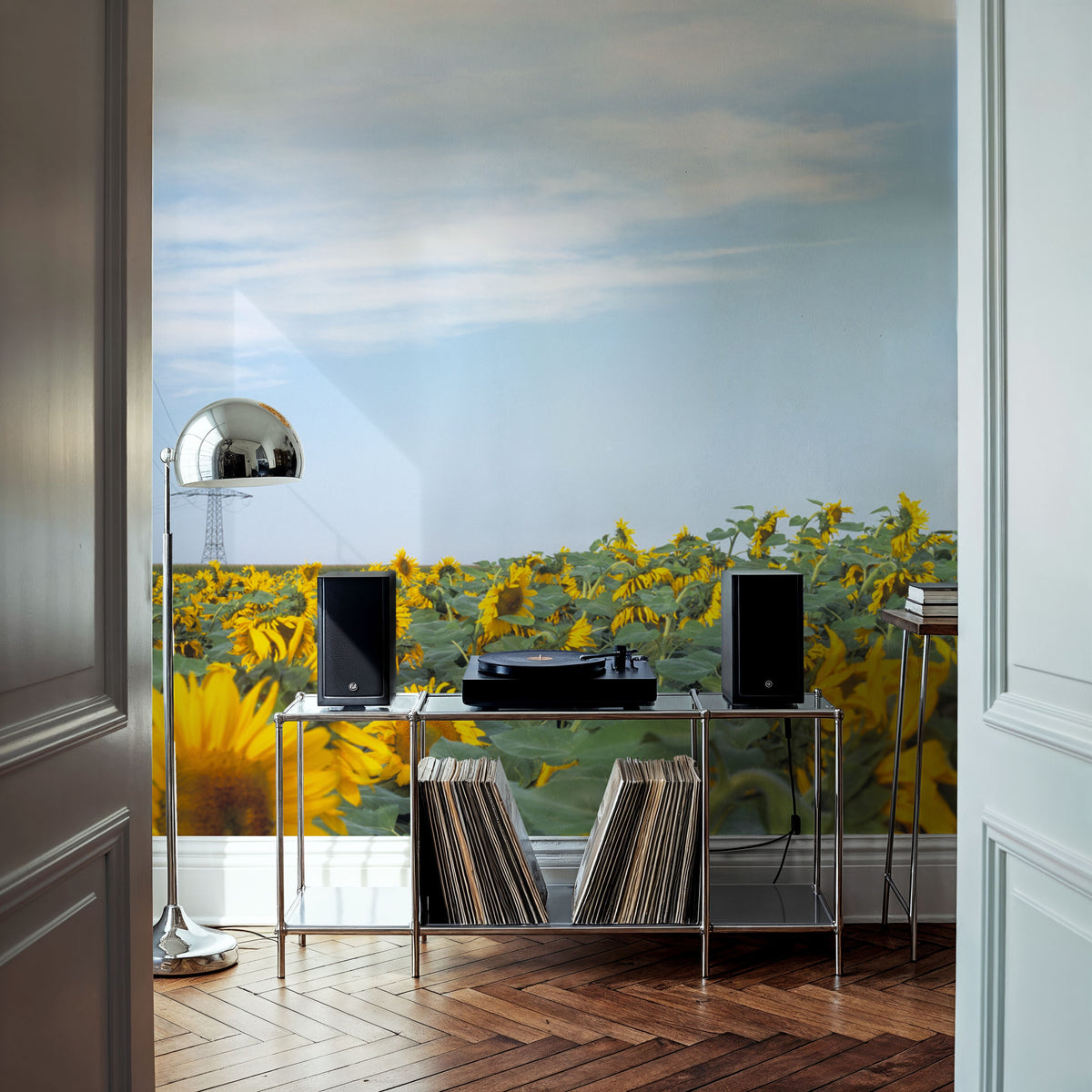 Sunflowers & Steel Mural Wallpaper - room preview 03