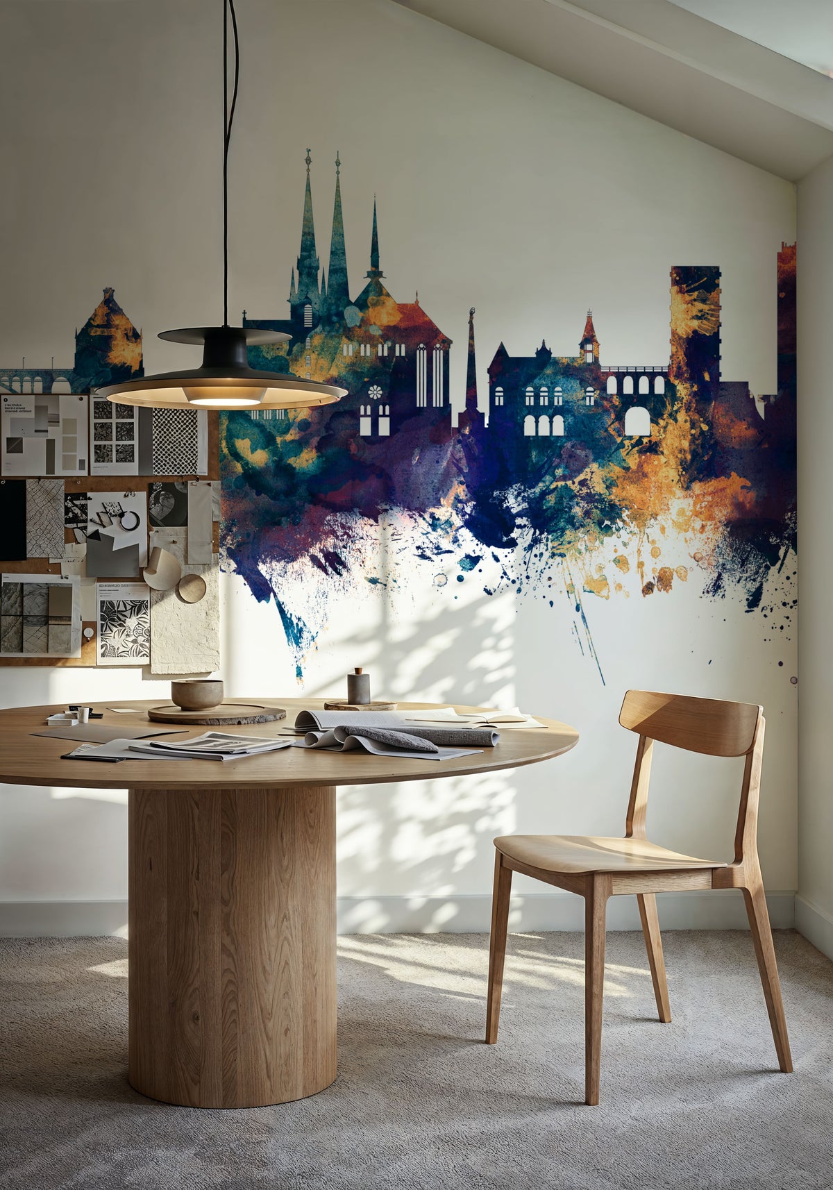 Luxembourg City Skyline Blue & Bronze Mural Wallpaper - room preview 03