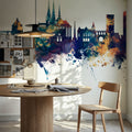 Luxembourg City Skyline Blue & Bronze Mural Wallpaper - room preview 03