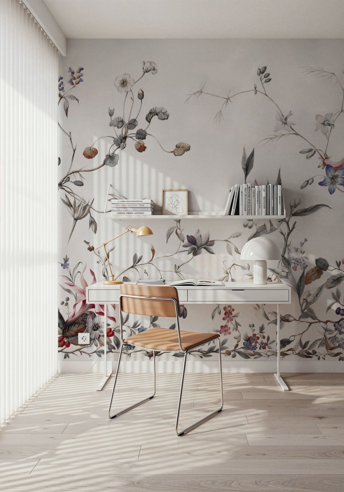 My Floral Abode, Gray Mural Wallpaper - room preview 03