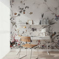 My Floral Abode, Gray Mural Wallpaper - room preview 03