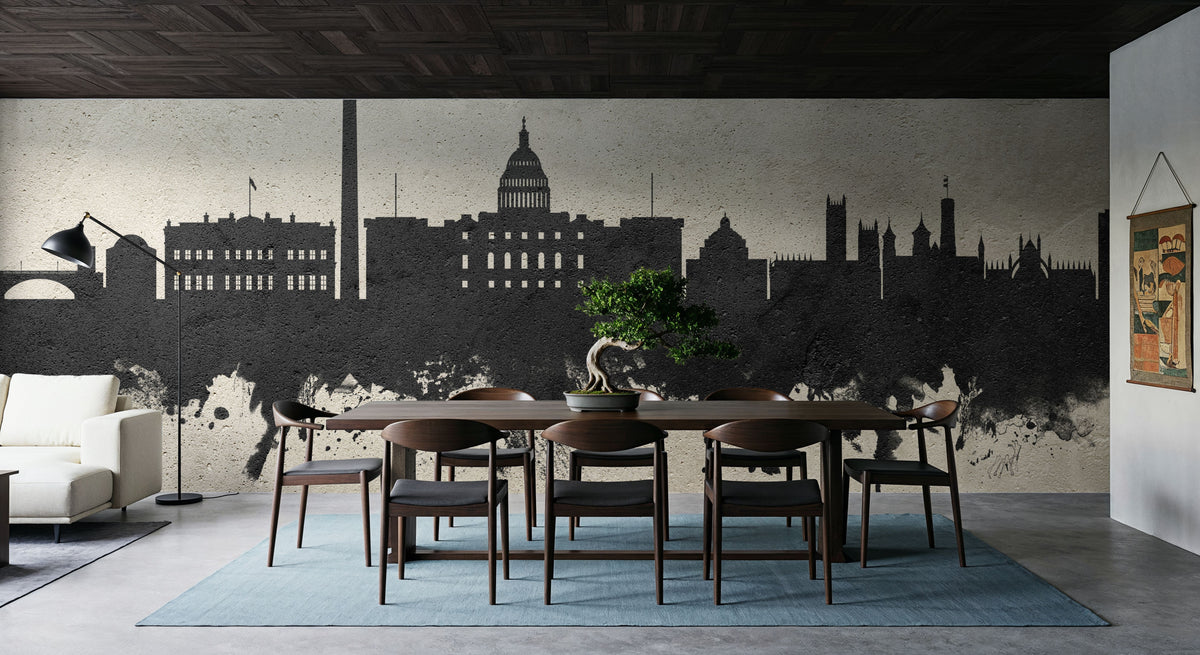 Washington DC Skyline Concrete Mural Wallpaper - room preview 03