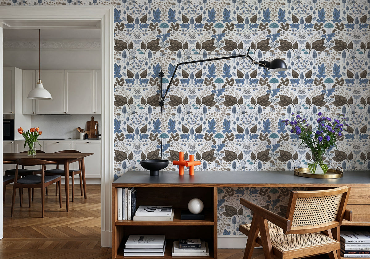 Autumn Forest Illustration, Light Blue Mural Wallpaper - room preview 03