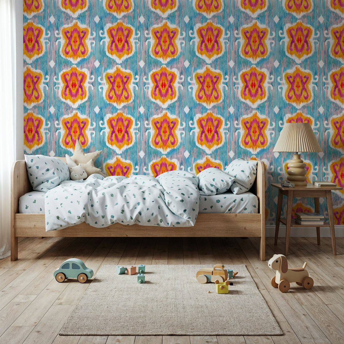 Purple Blossom Ikat Mural Wallpaper - room preview 03