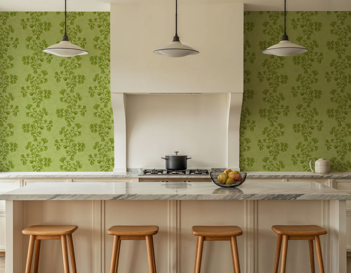 Fern Stripes, Lime Green Mural Wallpaper - room preview 03