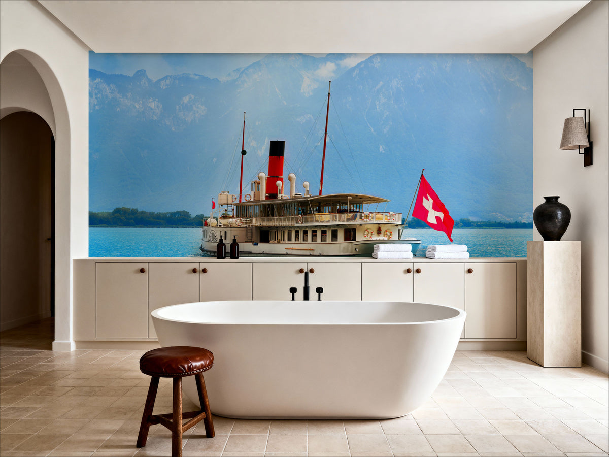 Lake Geneva Paddle Steamer Mural Wallpaper - room preview 03