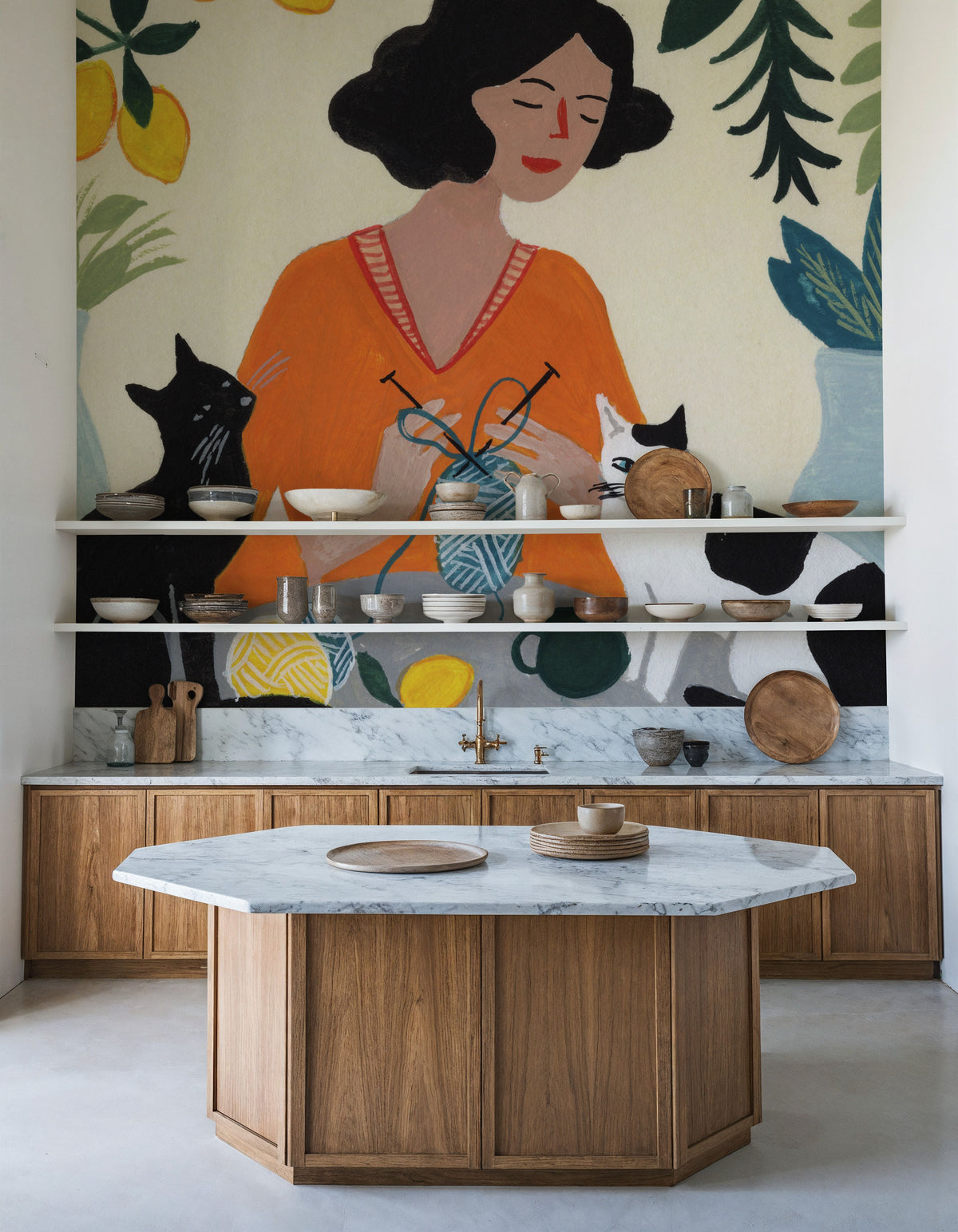 Knitting with Cats Mural Wallpaper - room preview 03