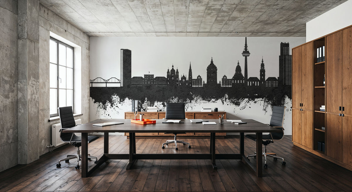 Mannheim Germany Skyline Black & White Mural Wallpaper - room preview 03