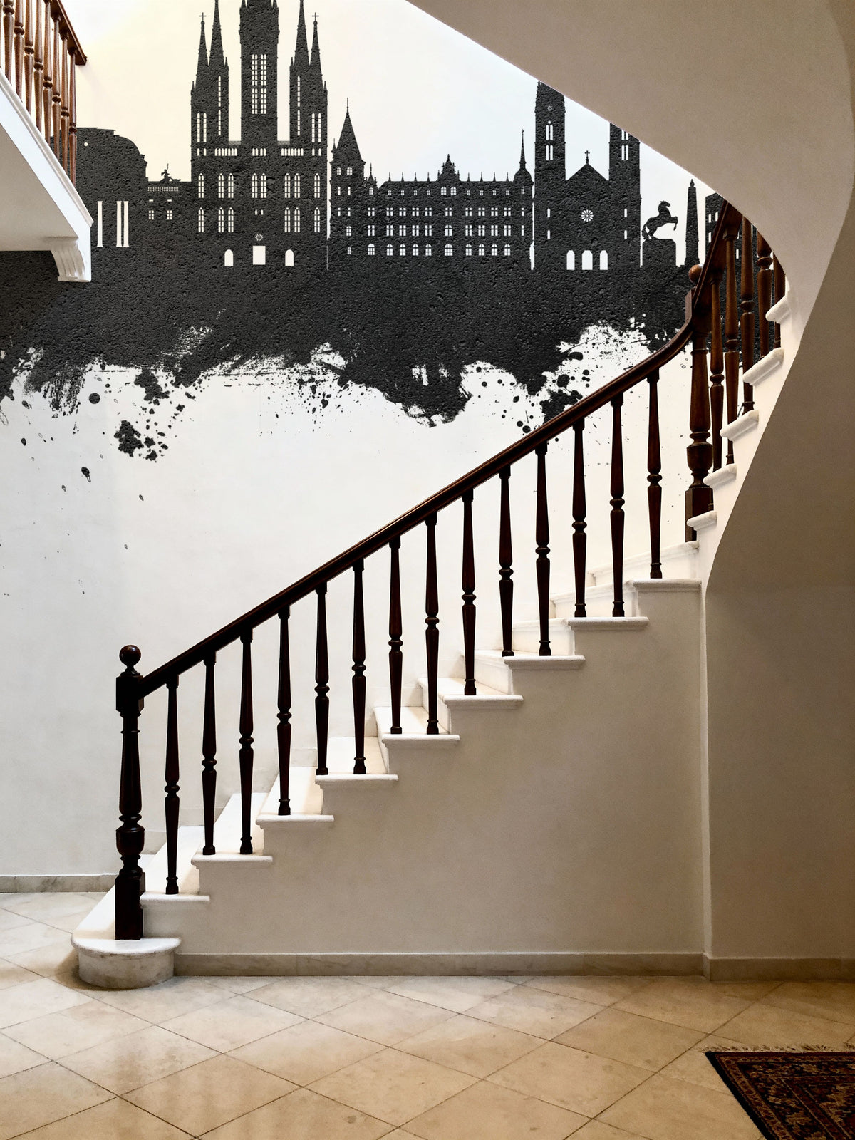 Weisbaden Germany Skyline Black & White Mural Wallpaper - room preview 03