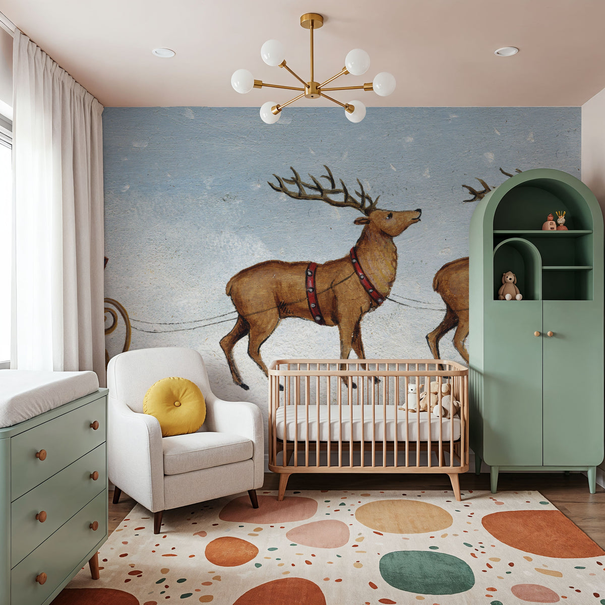 Deck the Halls Reindeer Mural Wallpaper - room preview 03