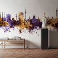 Hannover Germany Skyline Purple & Gold Mural Wallpaper - room preview 03