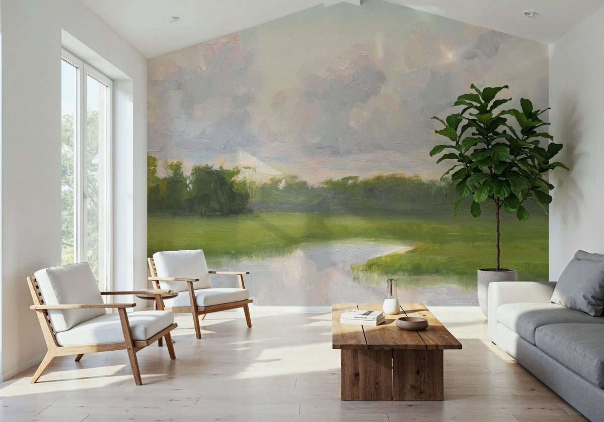 Pastel Clouds Over the Water Mural Wallpaper - room preview 03