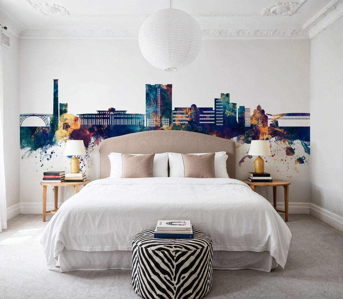 Telford England Skyline Blue & Bronze Mural Wallpaper - room preview 03