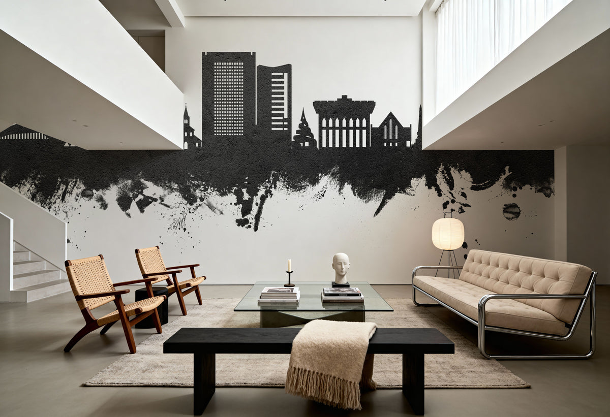 Yaoundé Cameroon Skyline Black & White Mural Wallpaper - room preview 03
