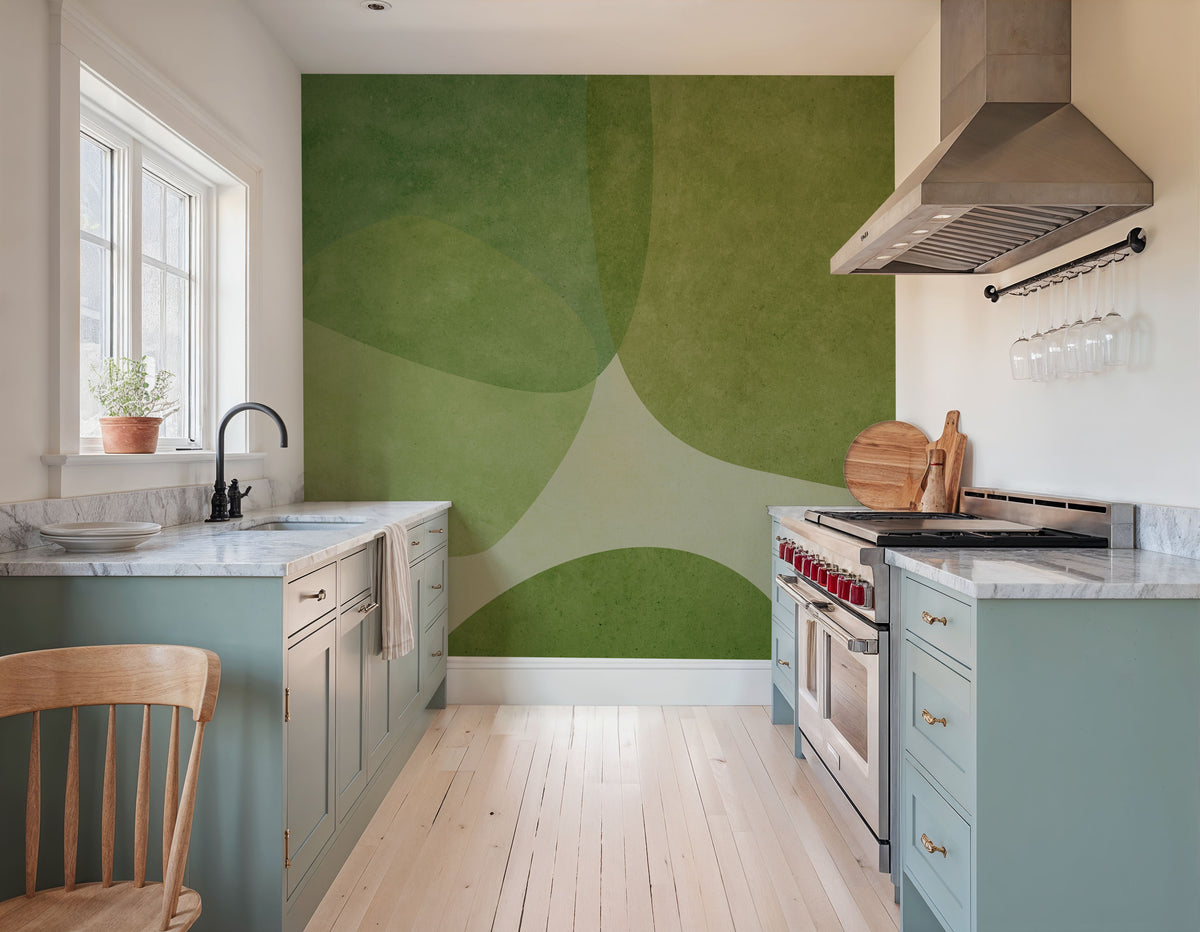 Embracing Shapes, Dill Green Mural Wallpaper - room preview 03