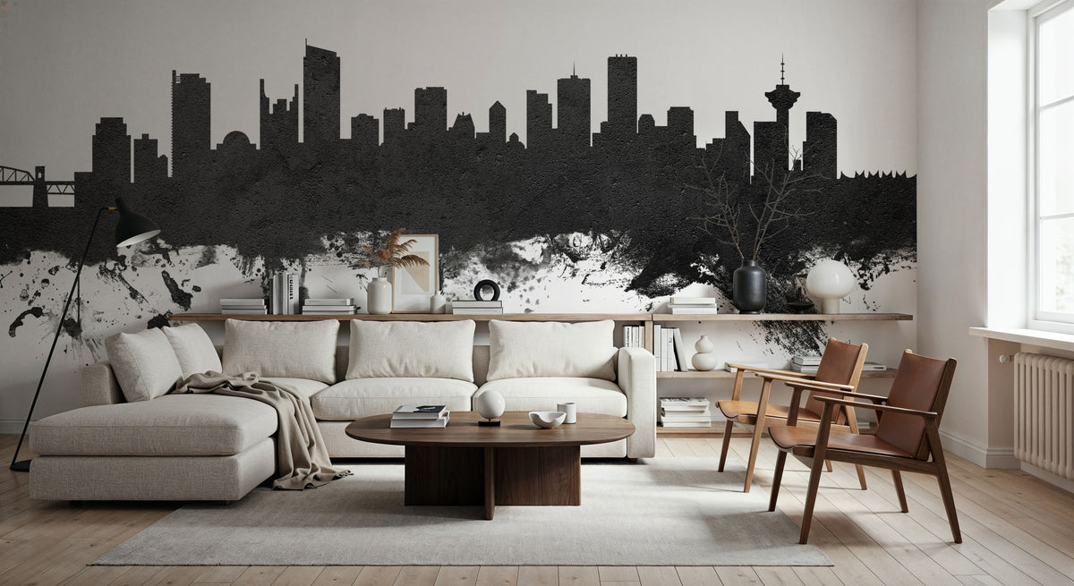 Vancouver Canada Skyline Black & White Mural Wallpaper - room preview 03