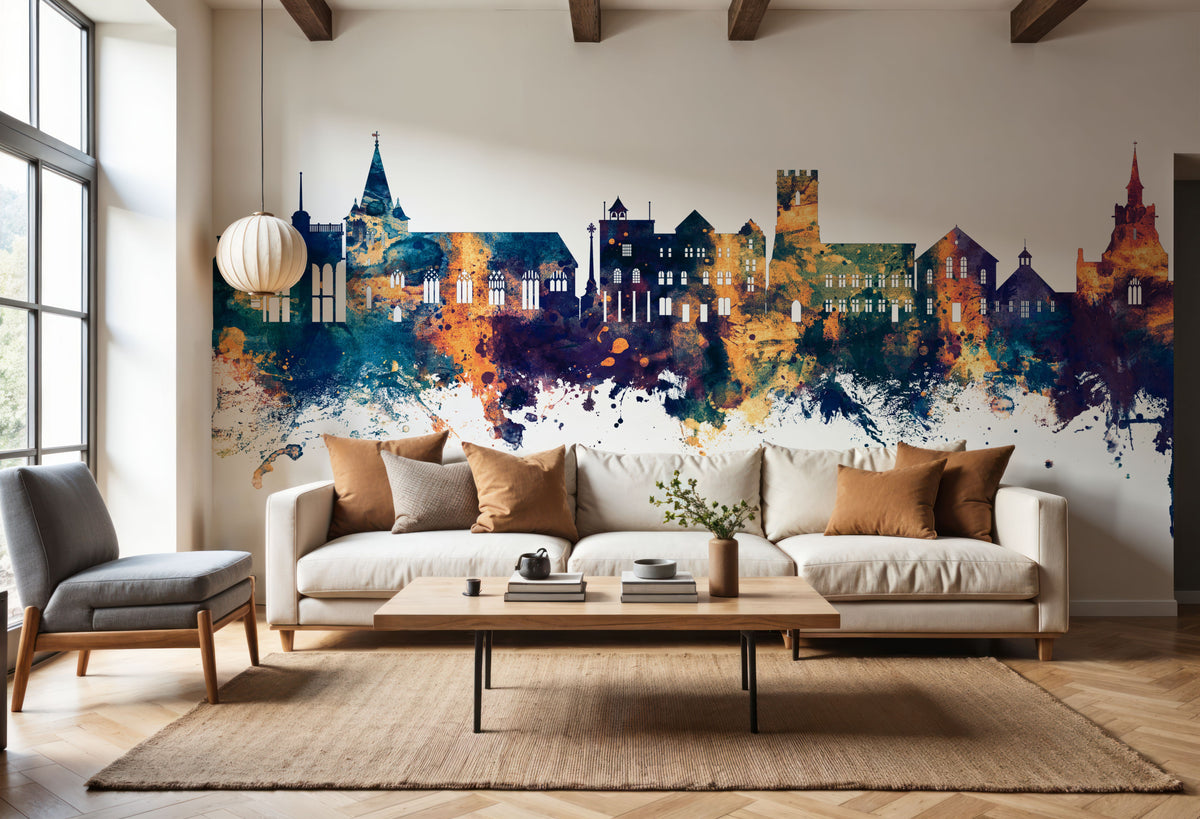 Maldon England Skyline Blue & Bronze Mural Wallpaper - room preview 03