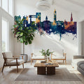 Ithaca New York Skyline Blue & Bronze Mural Wallpaper - room preview 03