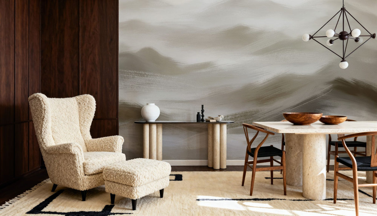Foggy Mountains, Sepia Mural Wallpaper - room preview 03