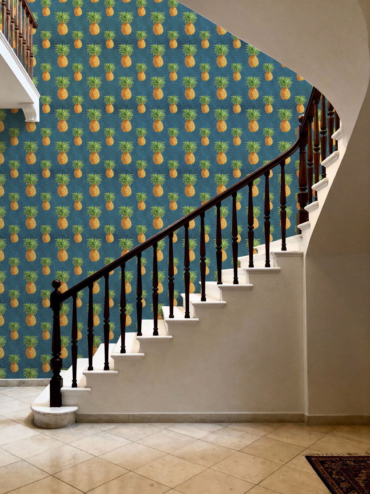Pineapple Paradise Blue Mural Wallpaper - room preview 03