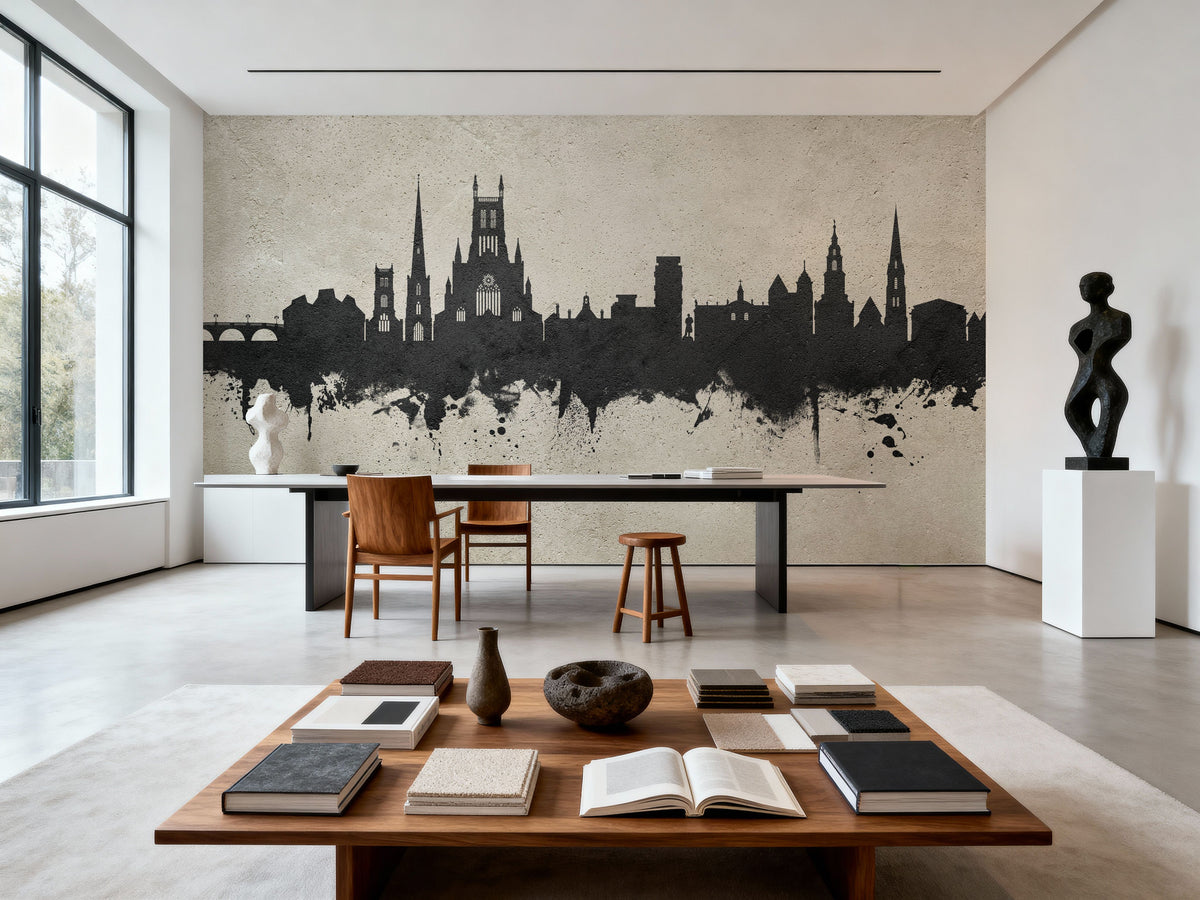 Worcester England Skyline Concrete Mural Wallpaper - room preview 03