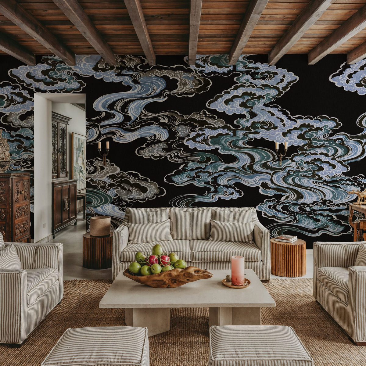 Ukiyo-e Clouds, Midnight Mural Wallpaper - room preview 03