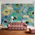Fresh Teal Flowers Mural Wallpaper - room preview 03