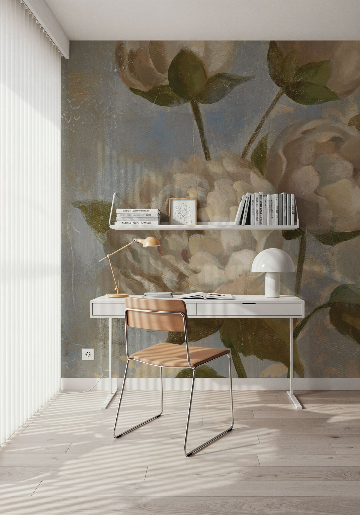 Peony on Blue Mural Wallpaper - room preview 03