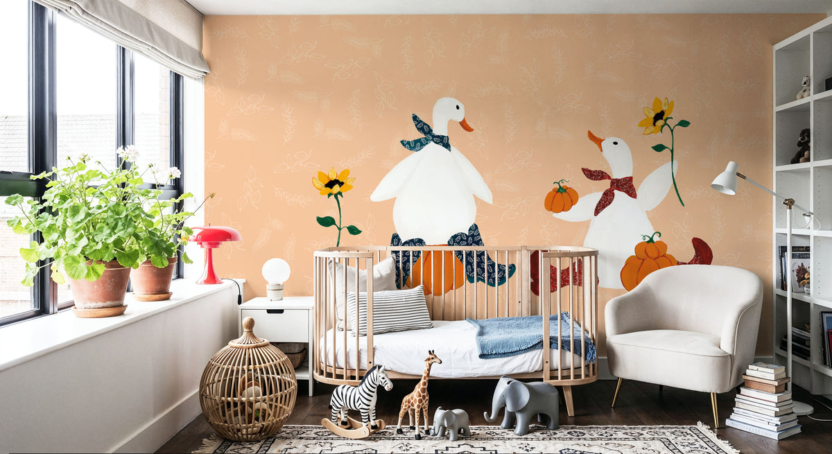 Ducks in the Pumpkin Patch III Mural Wallpaper - room preview 03