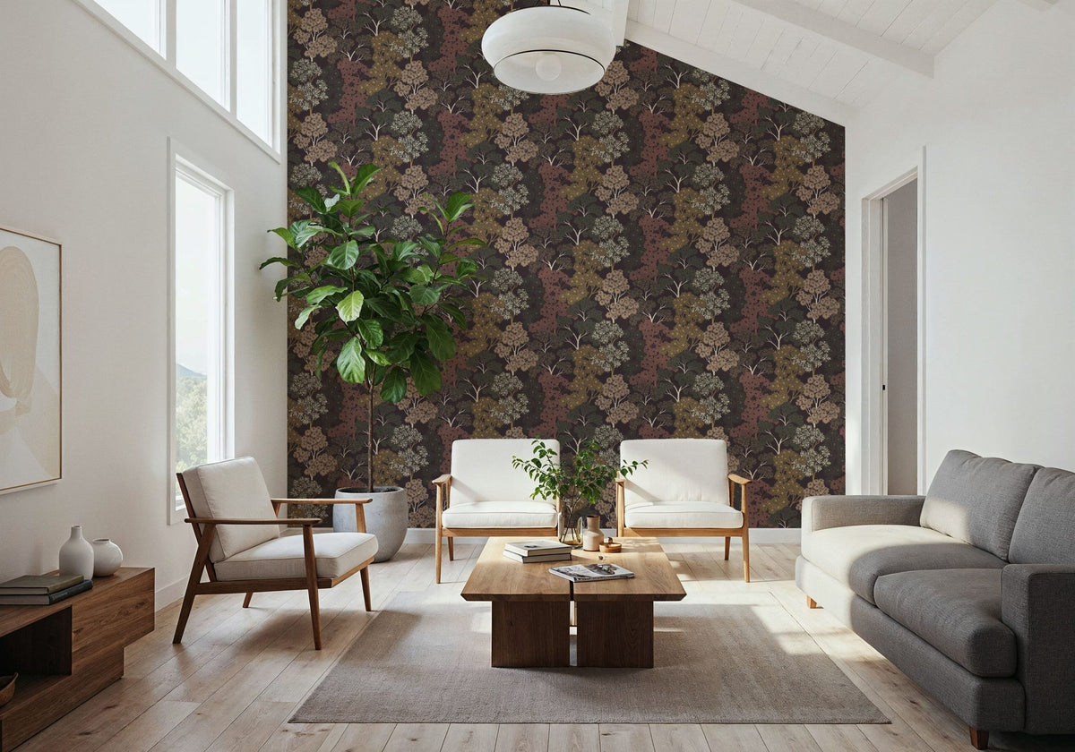 Overleaf Woodland Pattern, Cocoa Mural Wallpaper - room preview 03
