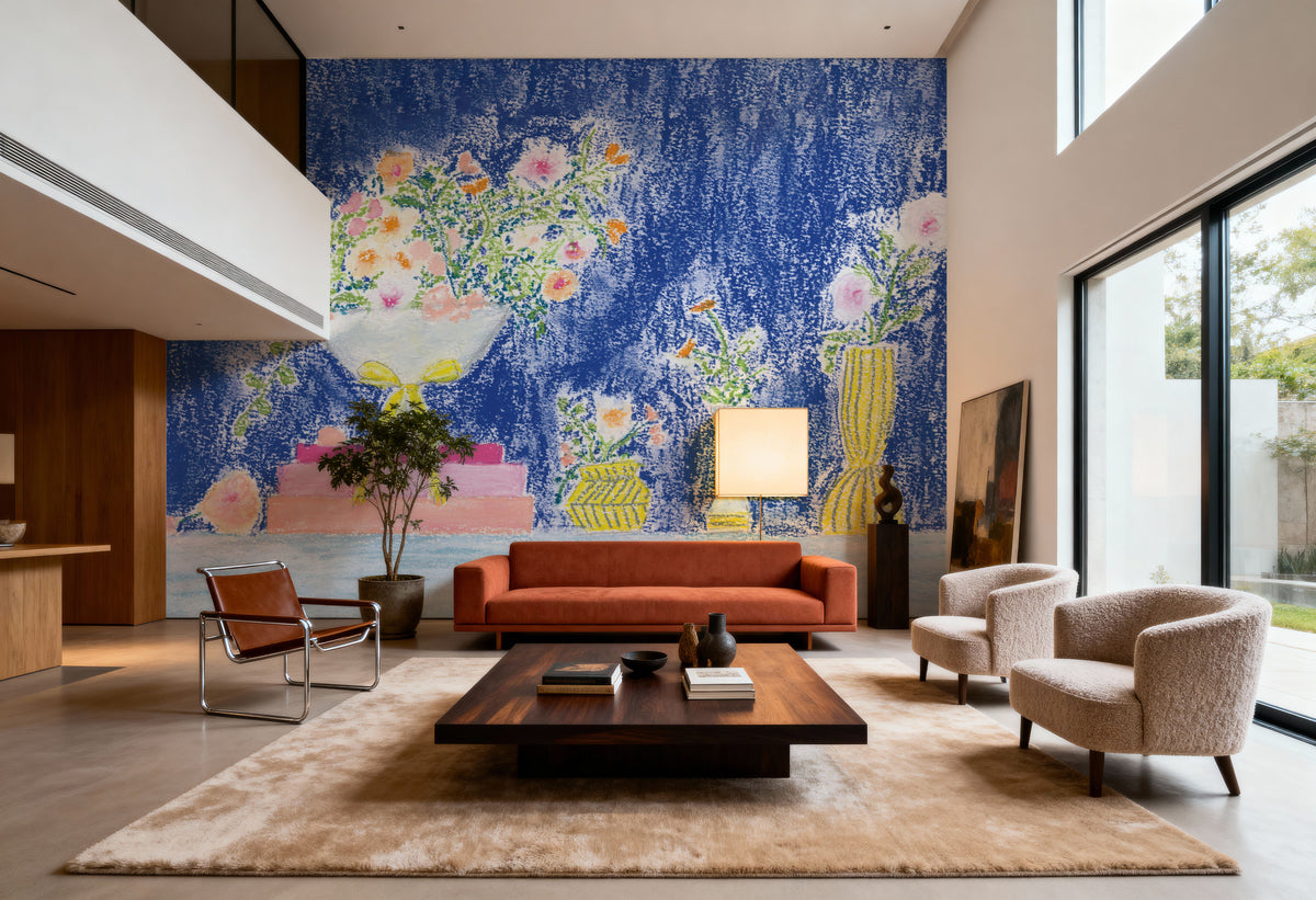 Flower Vases and Books Mural Wallpaper - room preview 03