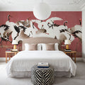 Japanese Flock of Cranes, Coral Blush Mural Wallpaper - room preview 03