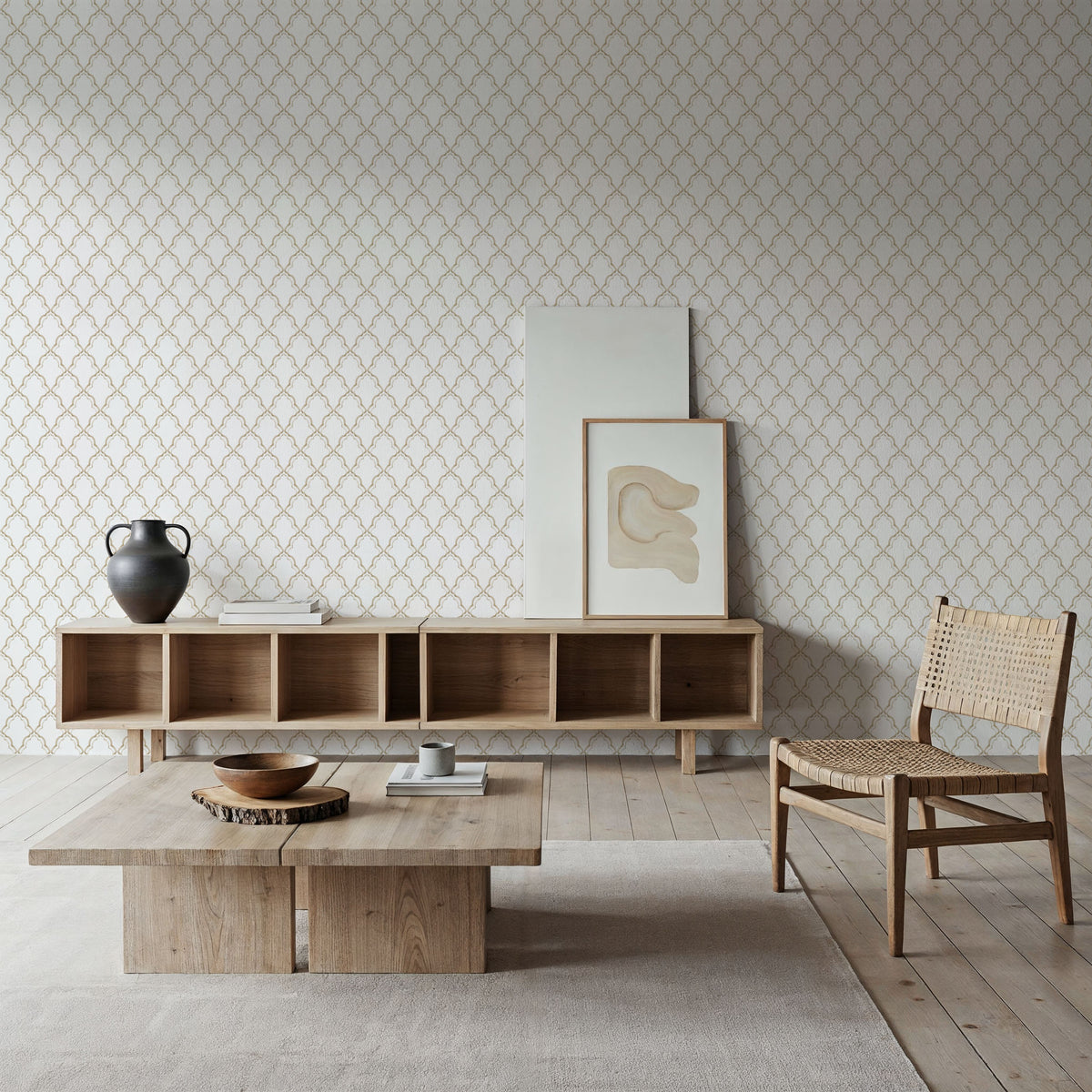 Medallion Trellis, Beige Mural Wallpaper - room preview 03