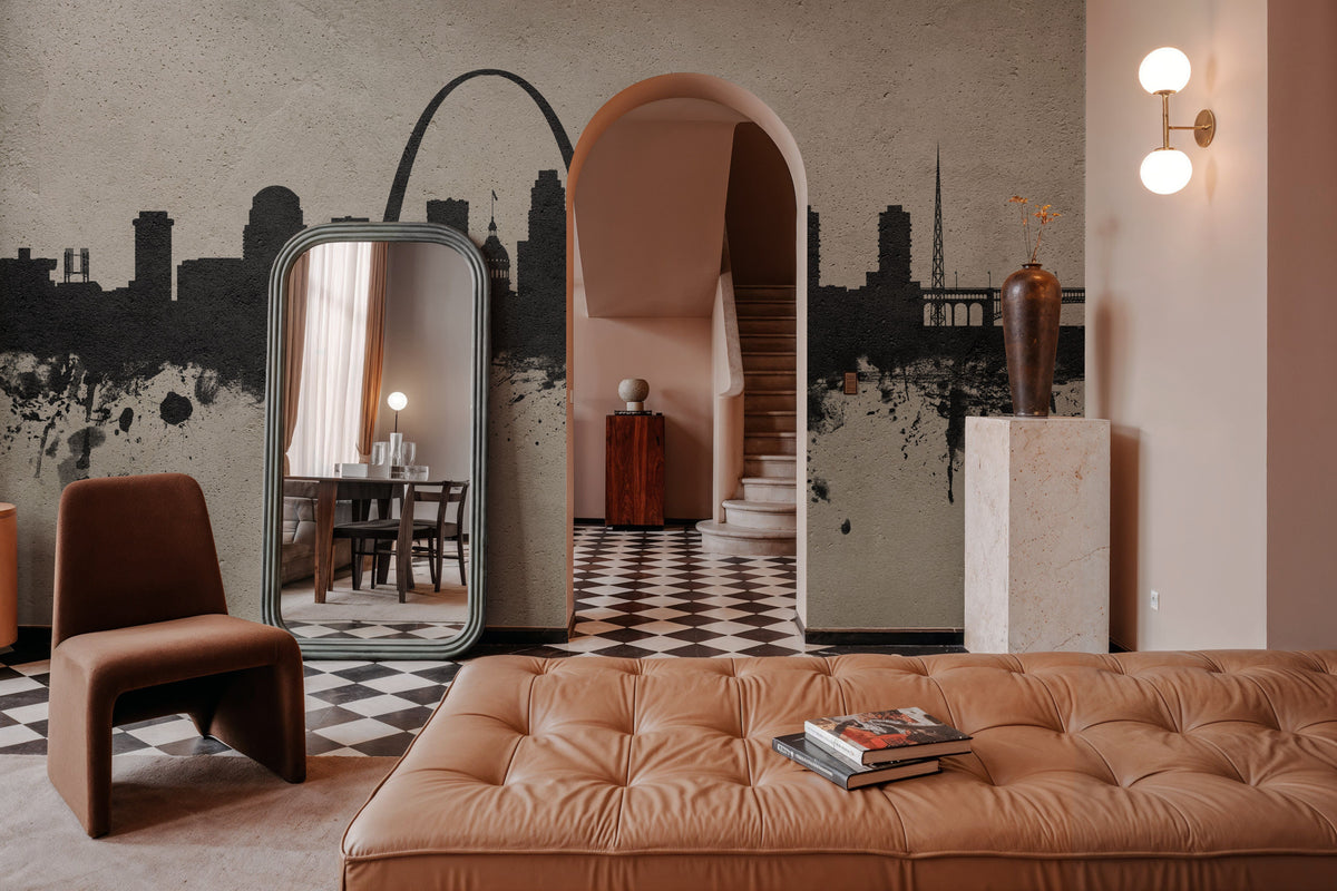 St Louis Missouri Skyline Concrete Mural Wallpaper - room preview 03