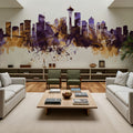 Seattle Skyline Purple & Gold Mural Wallpaper - room preview 03