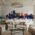 Portland Oregon Skyline Blue & Bronze Mural Wallpaper - room preview 03