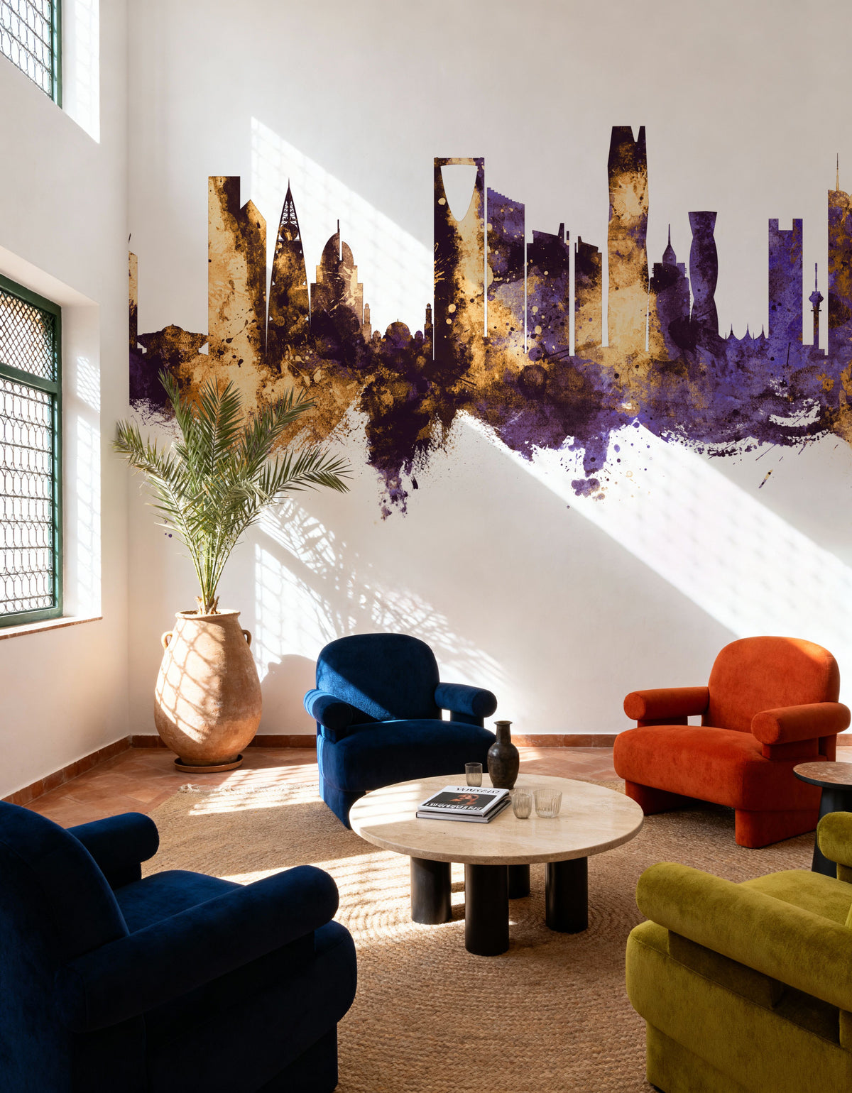 Riyadh Saudi Arabia Skyline Purple & Gold Mural Wallpaper - room preview 03