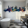 Queens New York Skyline Blue & Bronze Mural Wallpaper - room preview 03