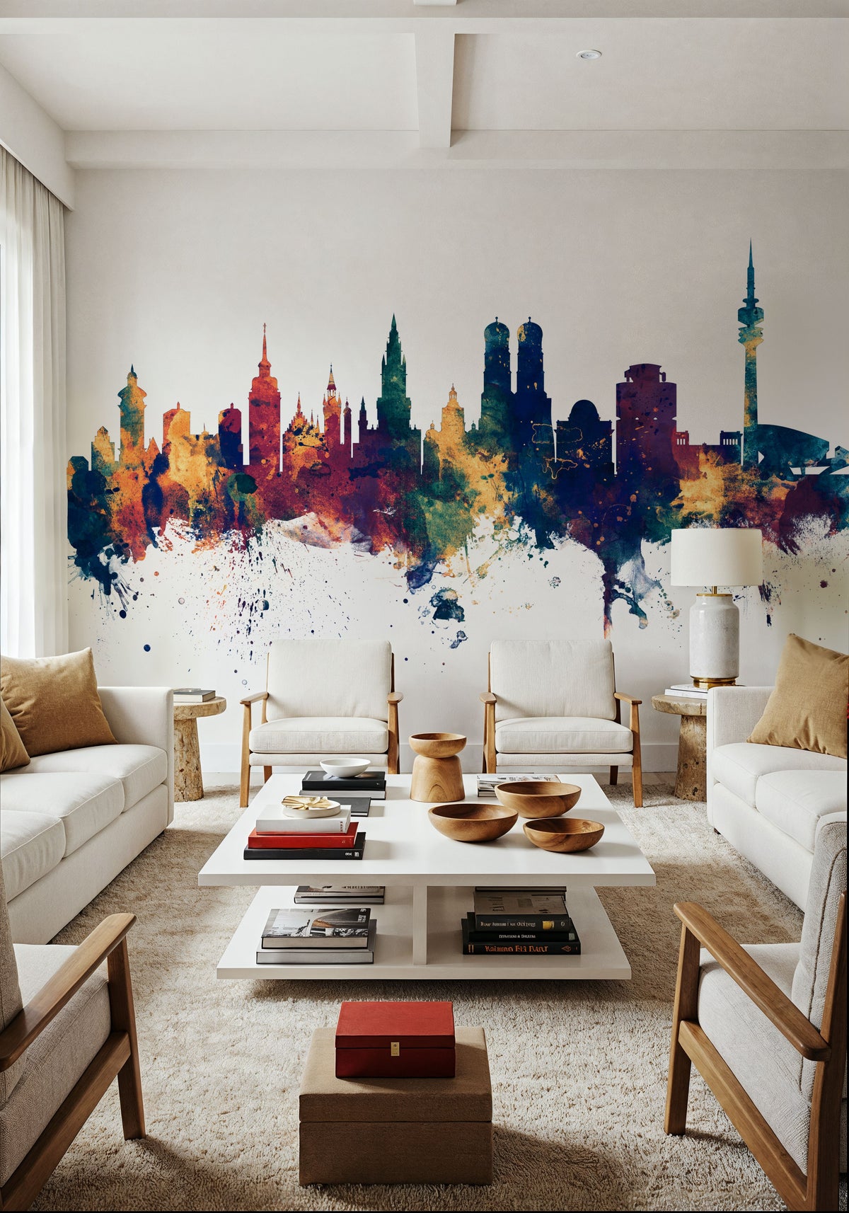 Munich Skyline Blue & Bronze Mural Wallpaper - room preview 03
